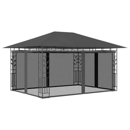 vidaXL Huvimaja hyttysverkolla 4x3x2,73 m antrasiitti 180 g/m²