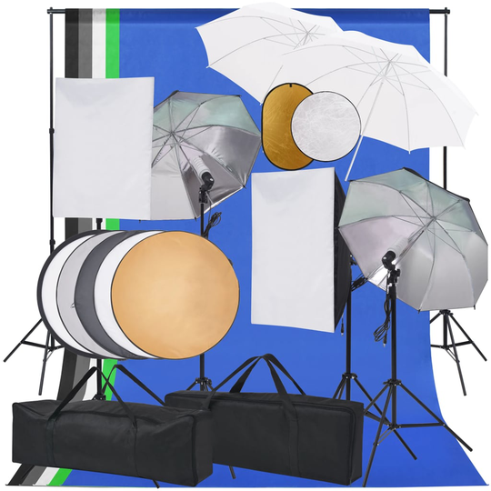 vidaXL Valokuvastudiosarja softbox-valot, varjot, taustakangas ja heijastin