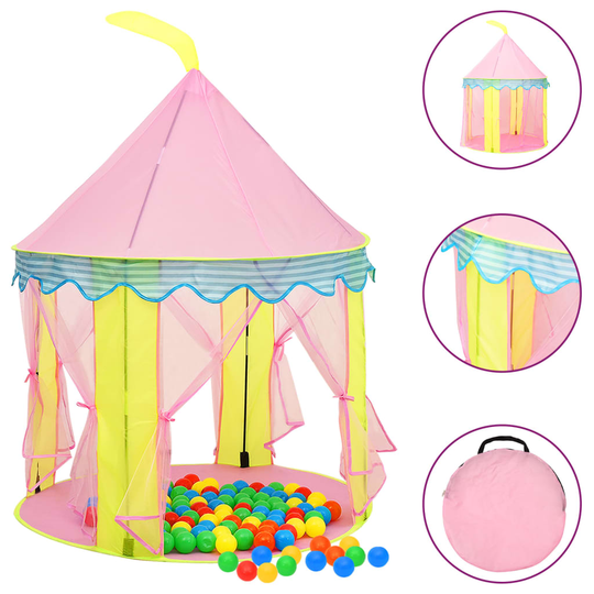 vidaXL Lasten leikkiteltta 250 pallolla pinkki 100x100x127 cm