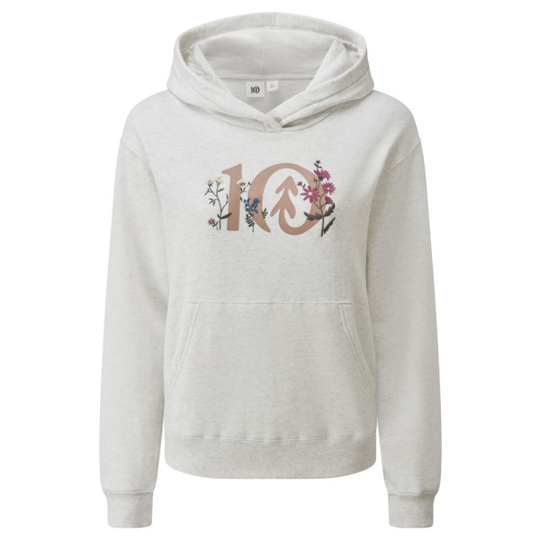 Tentree W Floral Logo Hoodie - Elm White Heather - Naiset - S - Partioaitta