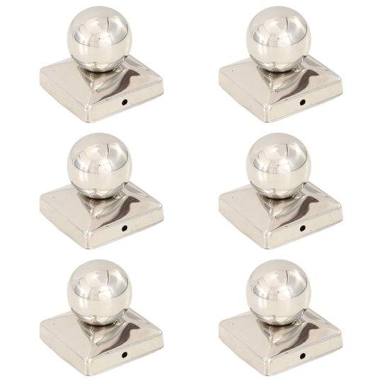 vidaXL Pallon muotoiset tolpan kärjet 6 kpl ruostumaton teräs 81x81 mm