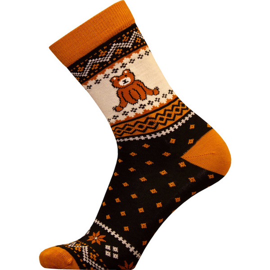 Sukkamestarit Merinovillasukat - Fairisle Karhu Okra Musta - Unisex - 35-38 - Partioaitta