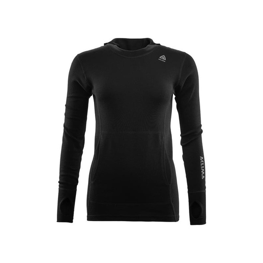 Aclima WW Hood Sweater naisten merinovillainen pitkähihainen aluspaita musta